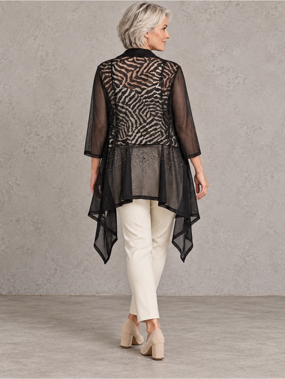 Beta’s Choice Sheer Black Rhinestone Lace Duster Cardigan XXL